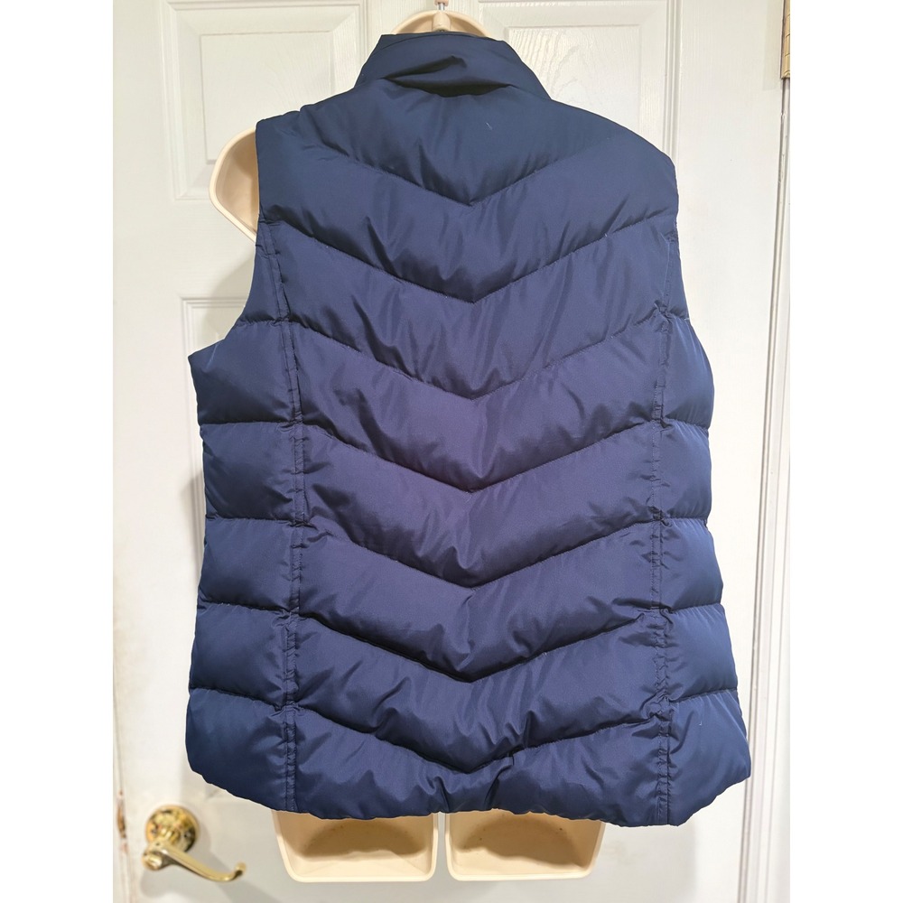 Lands End Womens Navy Blue Down Puffer Vest Chevron Quilted Size M 10-12 488144